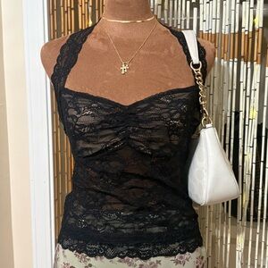 Princess Polly Fantasize Lace Halter Top Black